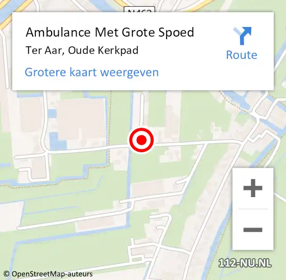 Locatie op kaart van de 112 melding: Ambulance Met Grote Spoed Naar Ter Aar, Oude Kerkpad op 21 augustus 2015 23:24