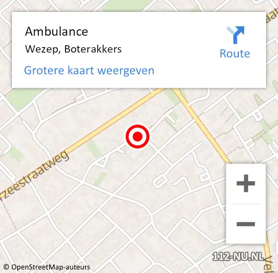 Locatie op kaart van de 112 melding: Ambulance Wezep, Boterakkers op 22 augustus 2015 01:04