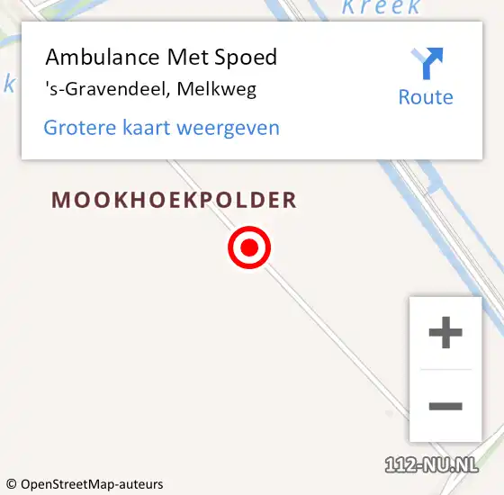 Locatie op kaart van de 112 melding: Ambulance Met Spoed Naar 's-Gravendeel, Melkweg op 22 augustus 2015 01:29