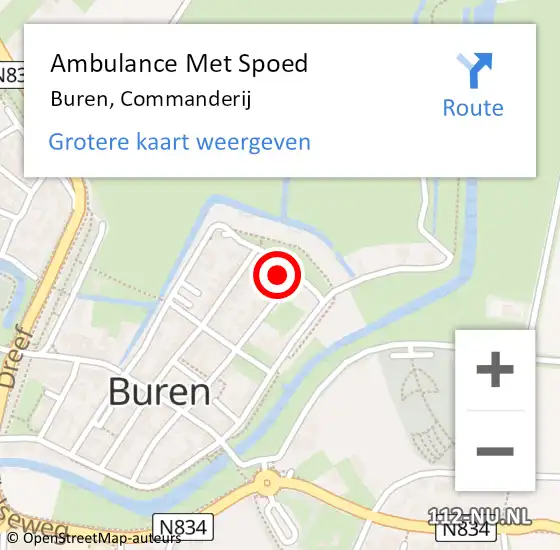 Locatie op kaart van de 112 melding: Ambulance Met Spoed Naar Buren, Commanderij op 22 augustus 2015 04:14