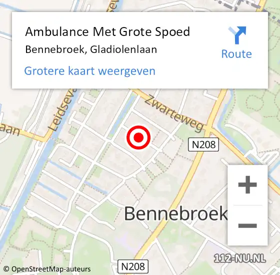 Locatie op kaart van de 112 melding: Ambulance Met Grote Spoed Naar Bennebroek, Gladiolenlaan op 22 augustus 2015 05:35