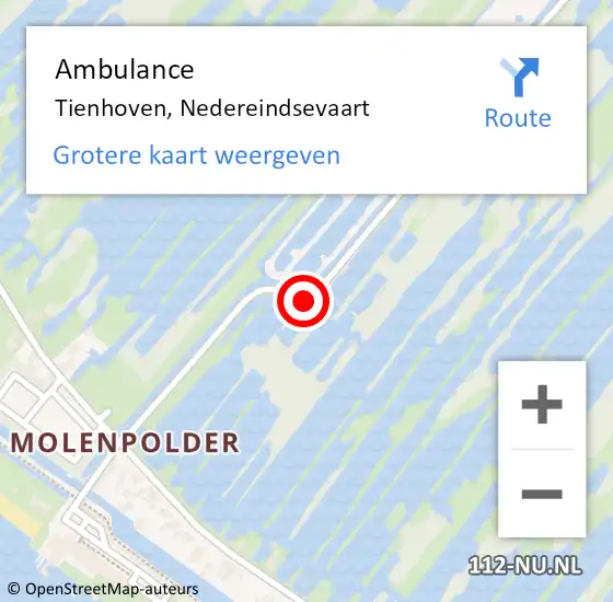 Locatie op kaart van de 112 melding: Ambulance Tienhoven, Nedereindsevaart op 22 augustus 2015 05:45