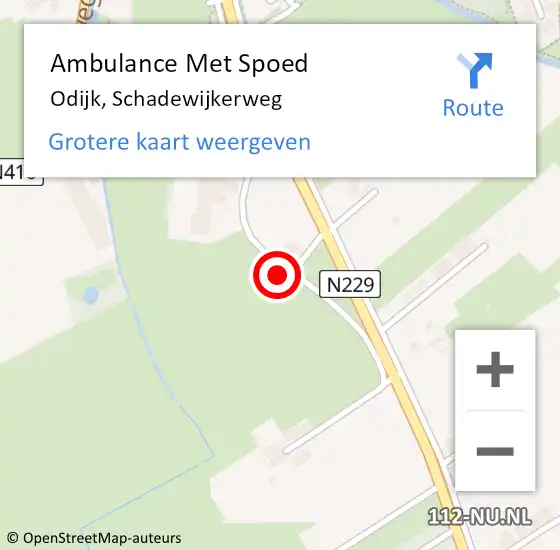 Locatie op kaart van de 112 melding: Ambulance Met Spoed Naar Odijk, Schadewijkerweg op 22 augustus 2015 06:09