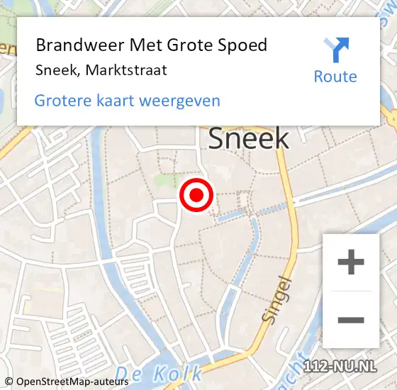 Locatie op kaart van de 112 melding: Brandweer Met Grote Spoed Naar Sneek, Marktstraat op 22 augustus 2015 08:58