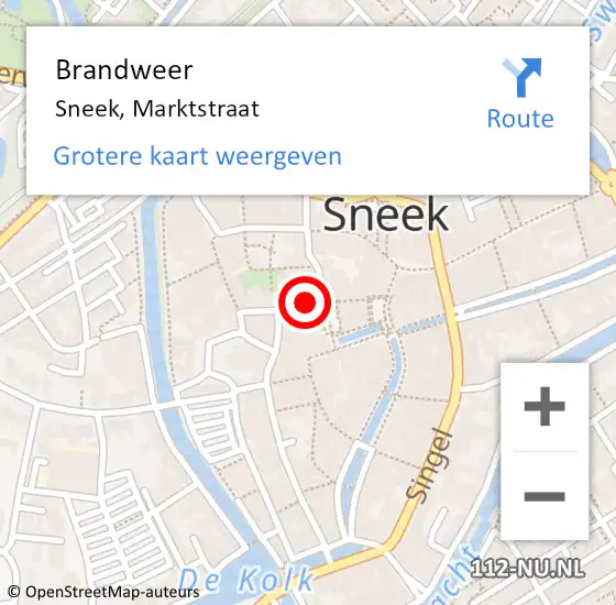 Locatie op kaart van de 112 melding: Brandweer Sneek, Marktstraat op 22 augustus 2015 08:59