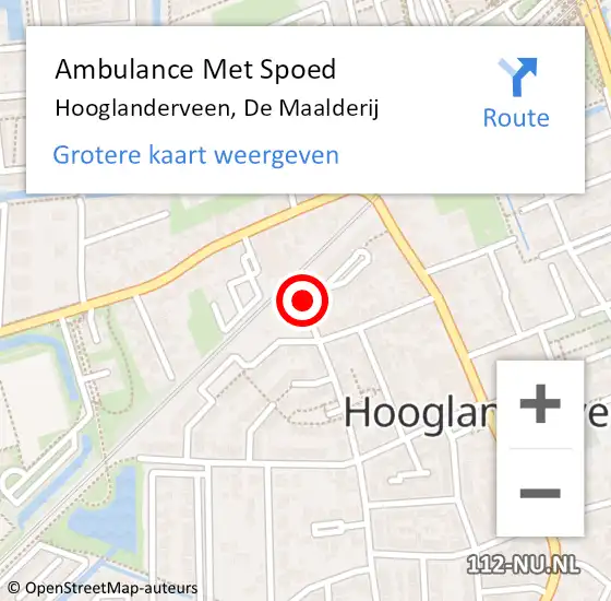 Locatie op kaart van de 112 melding: Ambulance Met Spoed Naar Hooglanderveen, De Maalderij op 22 augustus 2015 10:47
