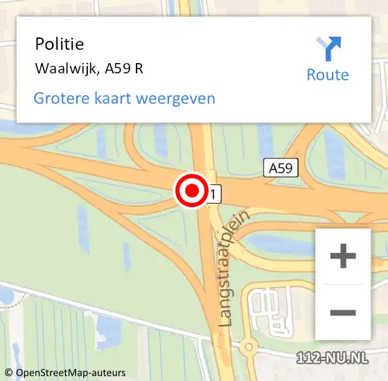 Locatie op kaart van de 112 melding: Politie Waalwijk, A59 R op 22 augustus 2015 11:00