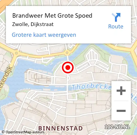 Locatie op kaart van de 112 melding: Brandweer Met Grote Spoed Naar Zwolle, Dijkstraat op 22 augustus 2015 11:55