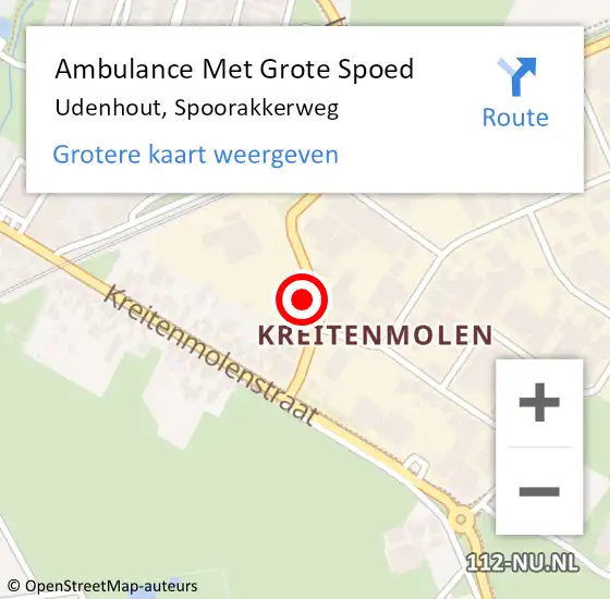 Locatie op kaart van de 112 melding: Ambulance Met Grote Spoed Naar Udenhout, Spoorakkerweg op 22 augustus 2015 12:43