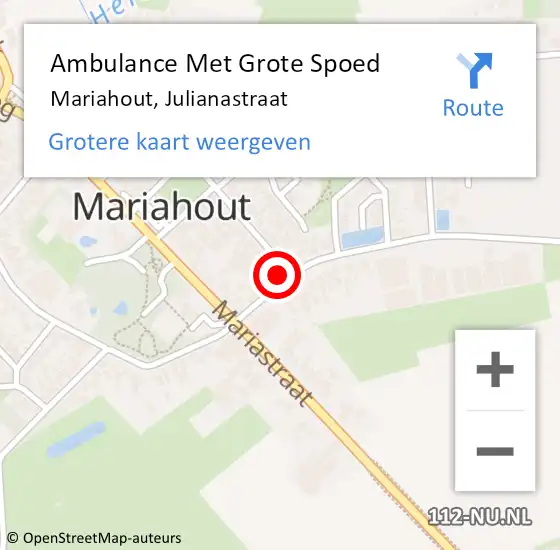 Locatie op kaart van de 112 melding: Ambulance Met Grote Spoed Naar Mariahout, Julianastraat op 22 augustus 2015 13:45