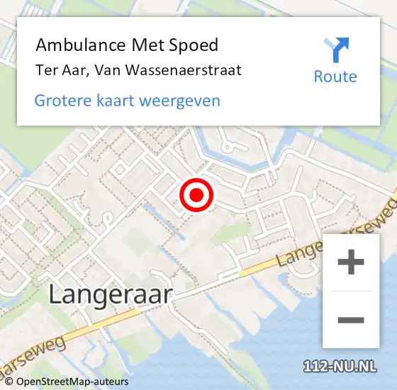 Locatie op kaart van de 112 melding: Ambulance Met Spoed Naar Ter Aar, Van Wassenaerstraat op 22 augustus 2015 14:41