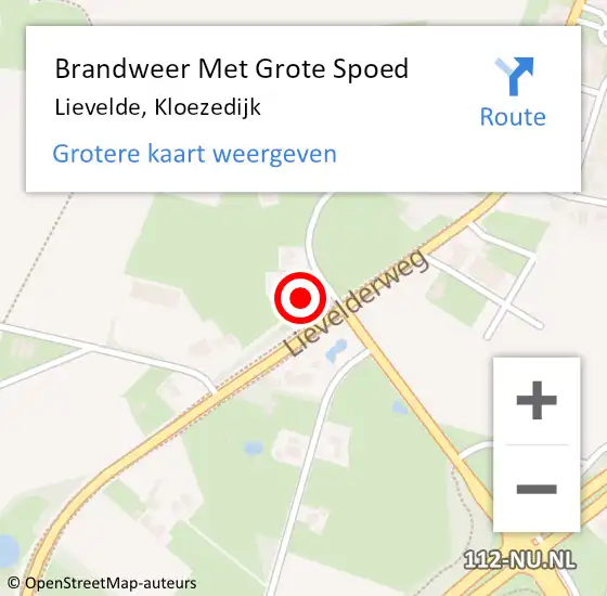 Locatie op kaart van de 112 melding: Brandweer Met Grote Spoed Naar Lievelde, Kloezedijk op 22 augustus 2015 15:37