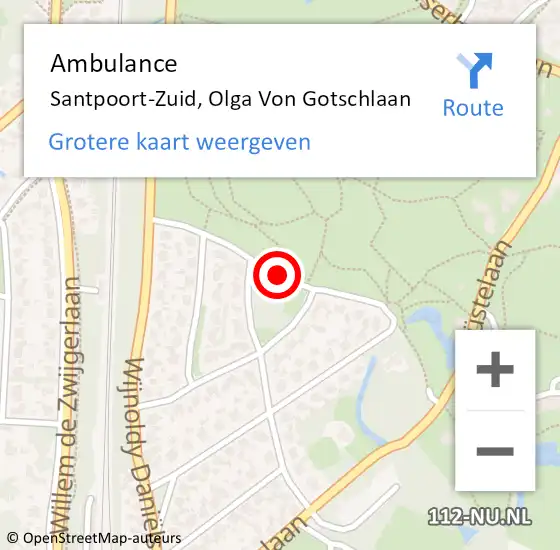 Locatie op kaart van de 112 melding: Ambulance Santpoort-Zuid, Olga Von Gotschlaan op 22 augustus 2015 16:20