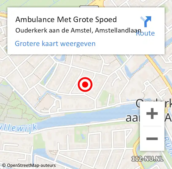 Locatie op kaart van de 112 melding: Ambulance Met Grote Spoed Naar Ouderkerk aan de Amstel, Amstellandlaan op 22 augustus 2015 16:57