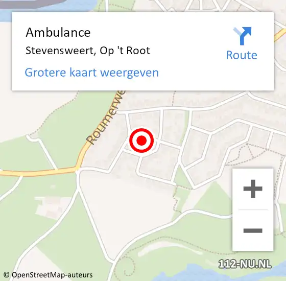 Locatie op kaart van de 112 melding: Ambulance Stevensweert, Op 't Root op 22 augustus 2015 17:54