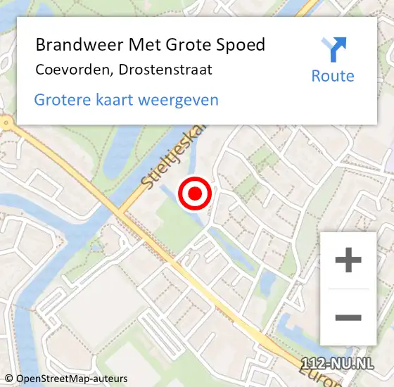 Locatie op kaart van de 112 melding: Brandweer Met Grote Spoed Naar Coevorden, Drostenstraat op 22 augustus 2015 17:59