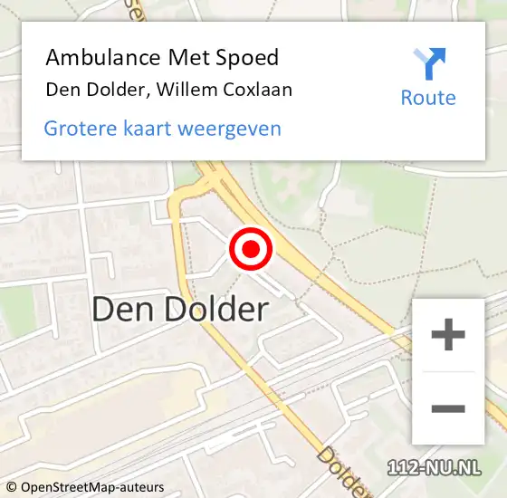 Locatie op kaart van de 112 melding: Ambulance Met Spoed Naar Den Dolder, Willem Coxlaan op 22 augustus 2015 18:10