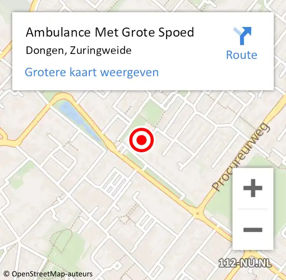 Locatie op kaart van de 112 melding: Ambulance Met Grote Spoed Naar Dongen, Zuringweide op 22 augustus 2015 18:17