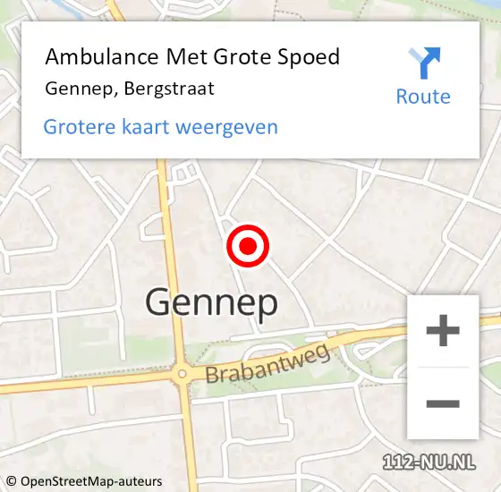 Locatie op kaart van de 112 melding: Ambulance Met Grote Spoed Naar Gennep, Bergstraat op 22 augustus 2015 19:04