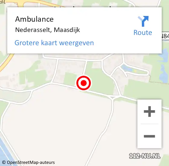 Locatie op kaart van de 112 melding: Ambulance Nederasselt, Maasdijk op 22 augustus 2015 20:01