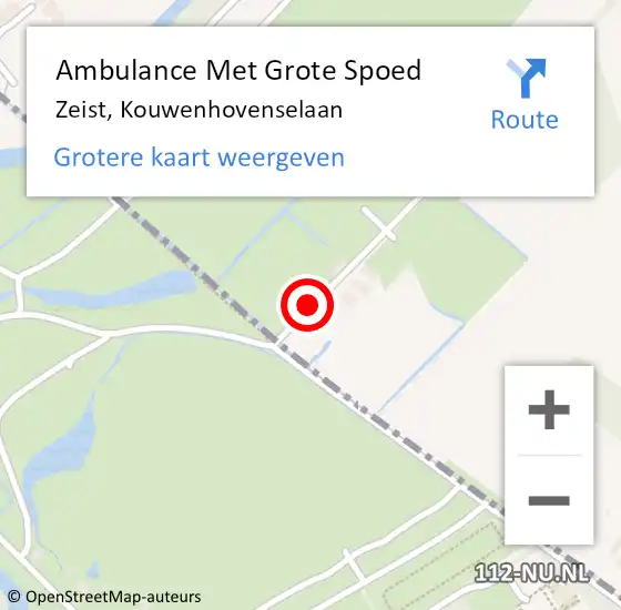 Locatie op kaart van de 112 melding: Ambulance Met Grote Spoed Naar Zeist, Kouwenhovenselaan op 22 augustus 2015 20:24