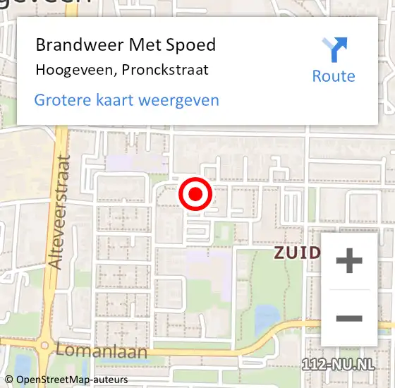 Locatie op kaart van de 112 melding: Brandweer Met Spoed Naar Hoogeveen, Pronckstraat op 22 augustus 2015 20:48