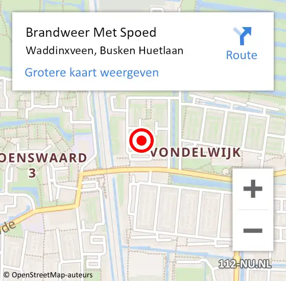 Locatie op kaart van de 112 melding: Brandweer Met Spoed Naar Waddinxveen, Busken Huetlaan op 22 augustus 2015 21:14