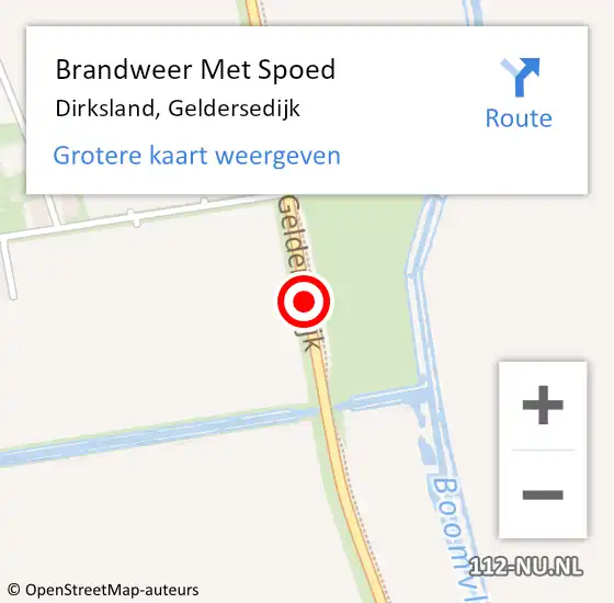 Locatie op kaart van de 112 melding: Brandweer Met Spoed Naar Dirksland, Geldersedijk op 22 augustus 2015 21:17