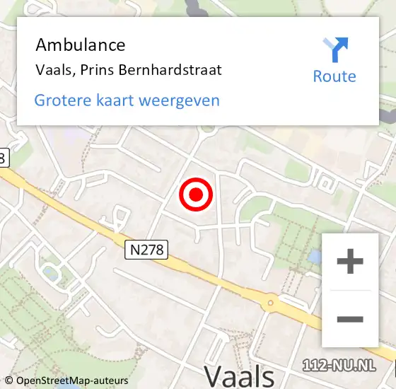 Locatie op kaart van de 112 melding: Ambulance Vaals, Prins Bernhardstraat op 18 november 2013 10:07