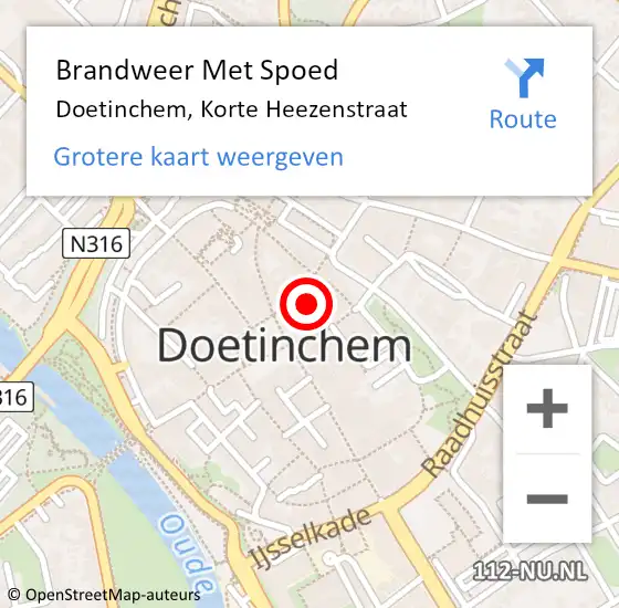 Locatie op kaart van de 112 melding: Brandweer Met Spoed Naar Doetinchem, Korte Heezenstraat op 22 augustus 2015 21:58