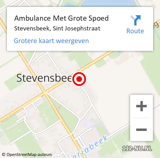 Locatie op kaart van de 112 melding: Ambulance Met Grote Spoed Naar Stevensbeek, Sint Josephstraat op 22 augustus 2015 22:00