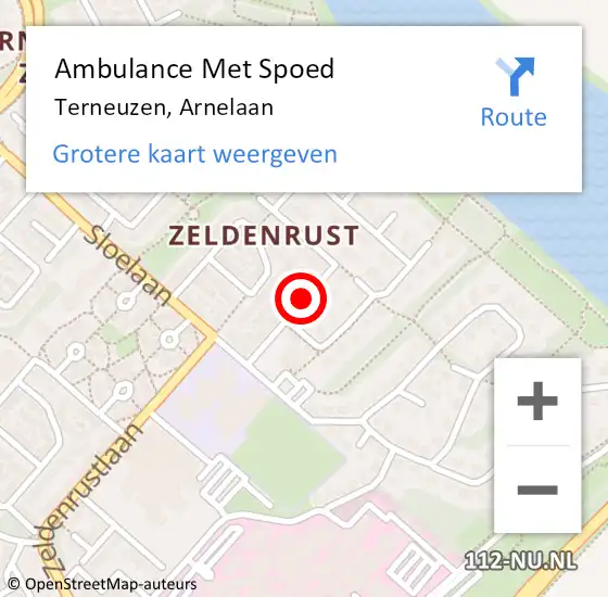 Locatie op kaart van de 112 melding: Ambulance Met Spoed Naar Terneuzen, Arnelaan op 22 augustus 2015 22:40