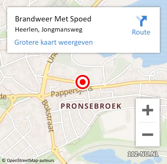 Locatie op kaart van de 112 melding: Brandweer Met Spoed Naar Heerlen, Jongmansweg op 22 augustus 2015 22:41