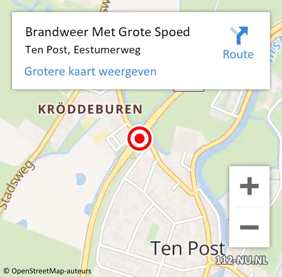 Locatie op kaart van de 112 melding: Brandweer Met Grote Spoed Naar Ten Post, Eestumerweg op 22 augustus 2015 22:49