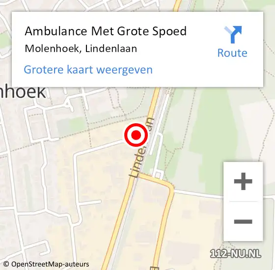 Locatie op kaart van de 112 melding: Ambulance Met Grote Spoed Naar Molenhoek, Lindenlaan op 22 augustus 2015 22:51