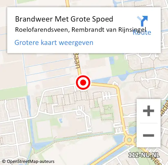 Locatie op kaart van de 112 melding: Brandweer Met Grote Spoed Naar Roelofarendsveen, Rembrandt van Rijnsingel op 22 augustus 2015 23:33