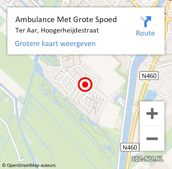 Locatie op kaart van de 112 melding: Ambulance Met Grote Spoed Naar Ter Aar, Hoogerheijdestraat op 22 augustus 2015 23:41