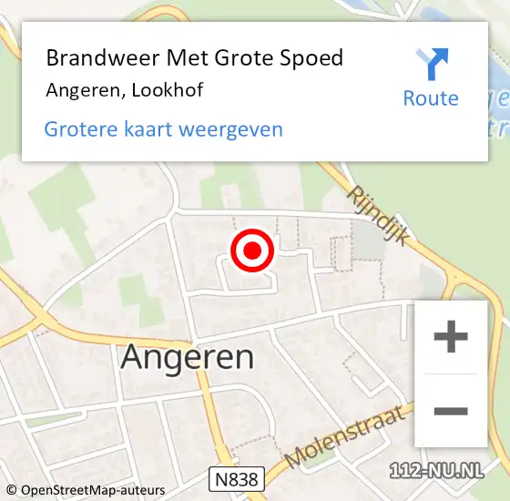 Locatie op kaart van de 112 melding: Brandweer Met Grote Spoed Naar Angeren, Lookhof op 23 augustus 2015 01:53