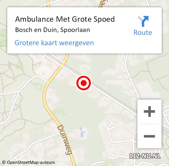 Locatie op kaart van de 112 melding: Ambulance Met Grote Spoed Naar Bosch en Duin, Spoorlaan op 23 augustus 2015 05:57