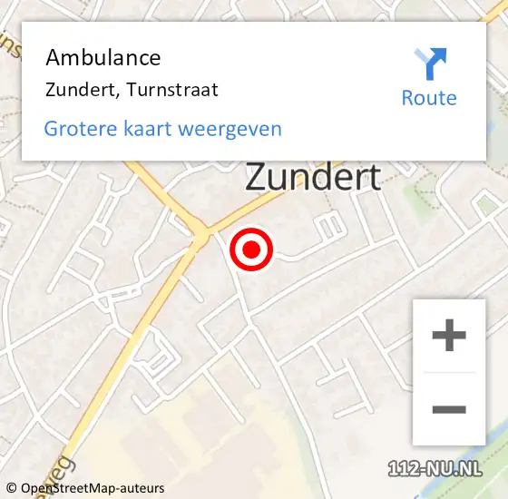 Locatie op kaart van de 112 melding: Ambulance Zundert, Turnstraat op 23 augustus 2015 08:21