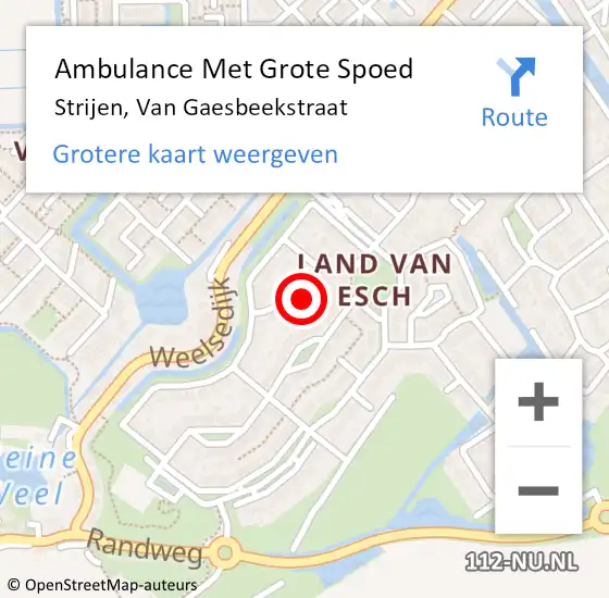 Locatie op kaart van de 112 melding: Ambulance Met Grote Spoed Naar Strijen, Van Gaesbeekstraat op 23 augustus 2015 13:39