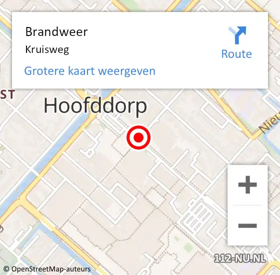 Locatie op kaart van de 112 melding: Brandweer Kruisweg op 23 augustus 2015 14:36