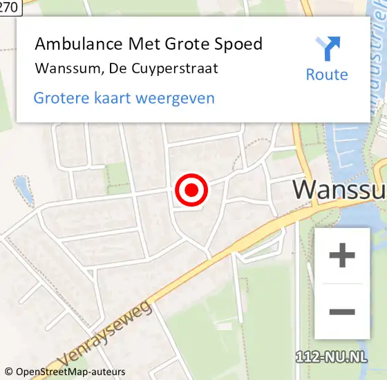 Locatie op kaart van de 112 melding: Ambulance Met Grote Spoed Naar Wanssum, De Cuyperstraat op 23 augustus 2015 14:38