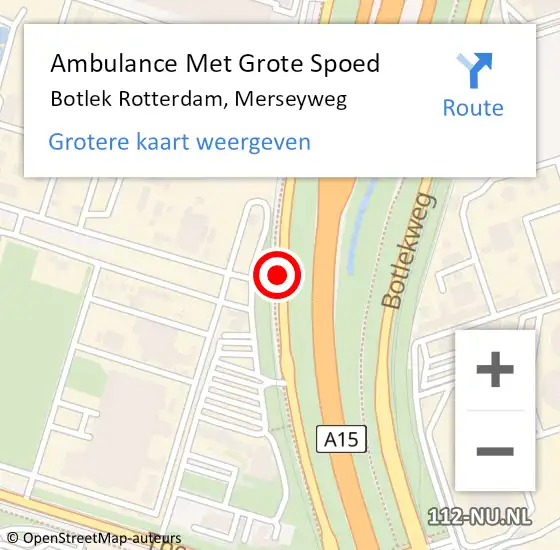 Locatie op kaart van de 112 melding: Ambulance Met Grote Spoed Naar Botlek Rotterdam, Merseyweg op 23 augustus 2015 14:49