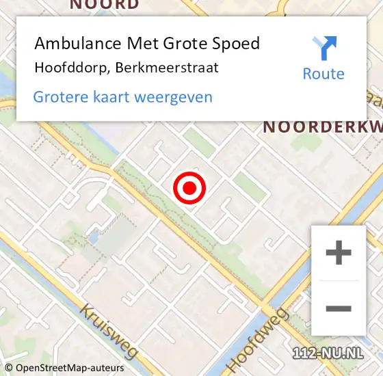 Locatie op kaart van de 112 melding: Ambulance Met Grote Spoed Naar Hoofddorp, Berkmeerstraat op 23 augustus 2015 14:49