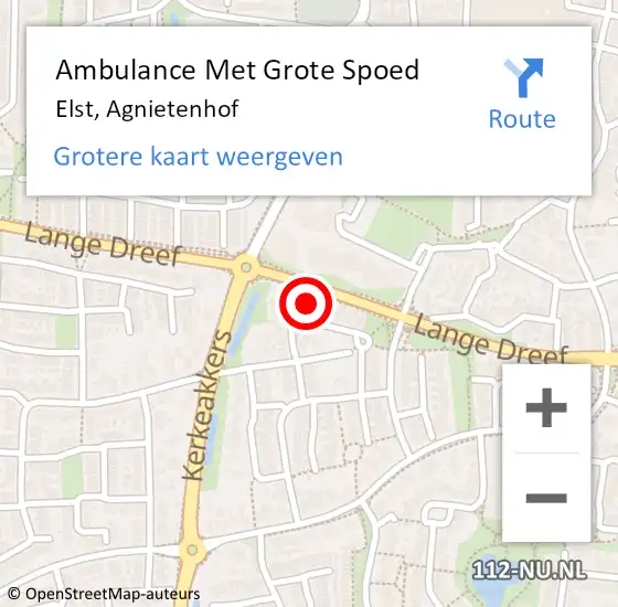 Locatie op kaart van de 112 melding: Ambulance Met Grote Spoed Naar Elst, Agnietenhof op 23 augustus 2015 15:21