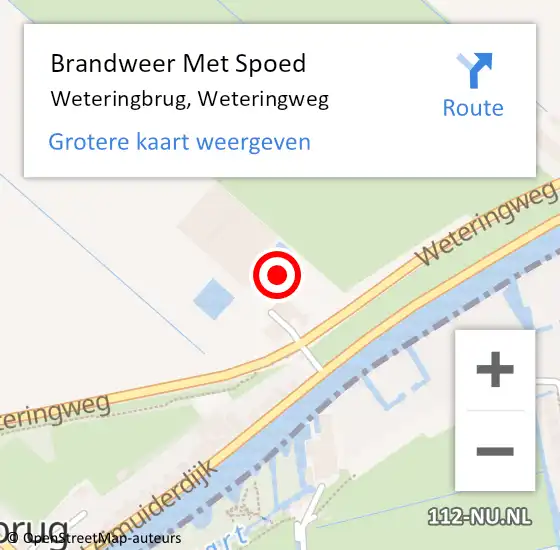 Locatie op kaart van de 112 melding: Brandweer Met Spoed Naar Weteringbrug, Weteringweg op 23 augustus 2015 15:33