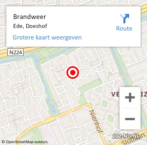 Locatie op kaart van de 112 melding: Brandweer Ede, Doeshof op 23 augustus 2015 15:46