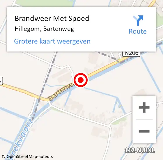 Locatie op kaart van de 112 melding: Brandweer Met Spoed Naar Hillegom, Bartenweg op 23 augustus 2015 15:56