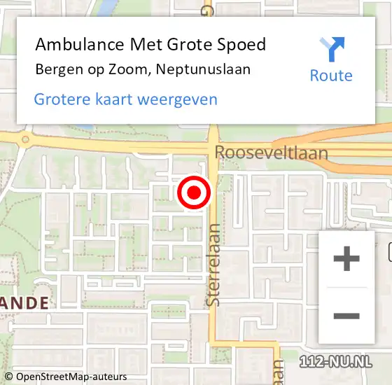 Locatie op kaart van de 112 melding: Ambulance Met Grote Spoed Naar Bergen op Zoom, Neptunuslaan op 23 augustus 2015 16:45